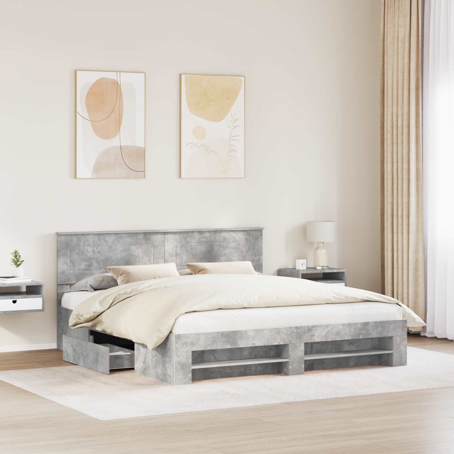 vidaXL Bed Frame Concrete Grey 200 x 200 cm Engineered Wood 3