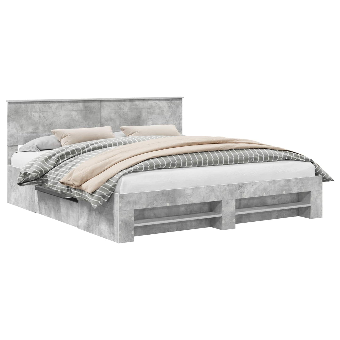 vidaXL Bed Frame Concrete Grey 200 x 200 cm Engineered Wood 2