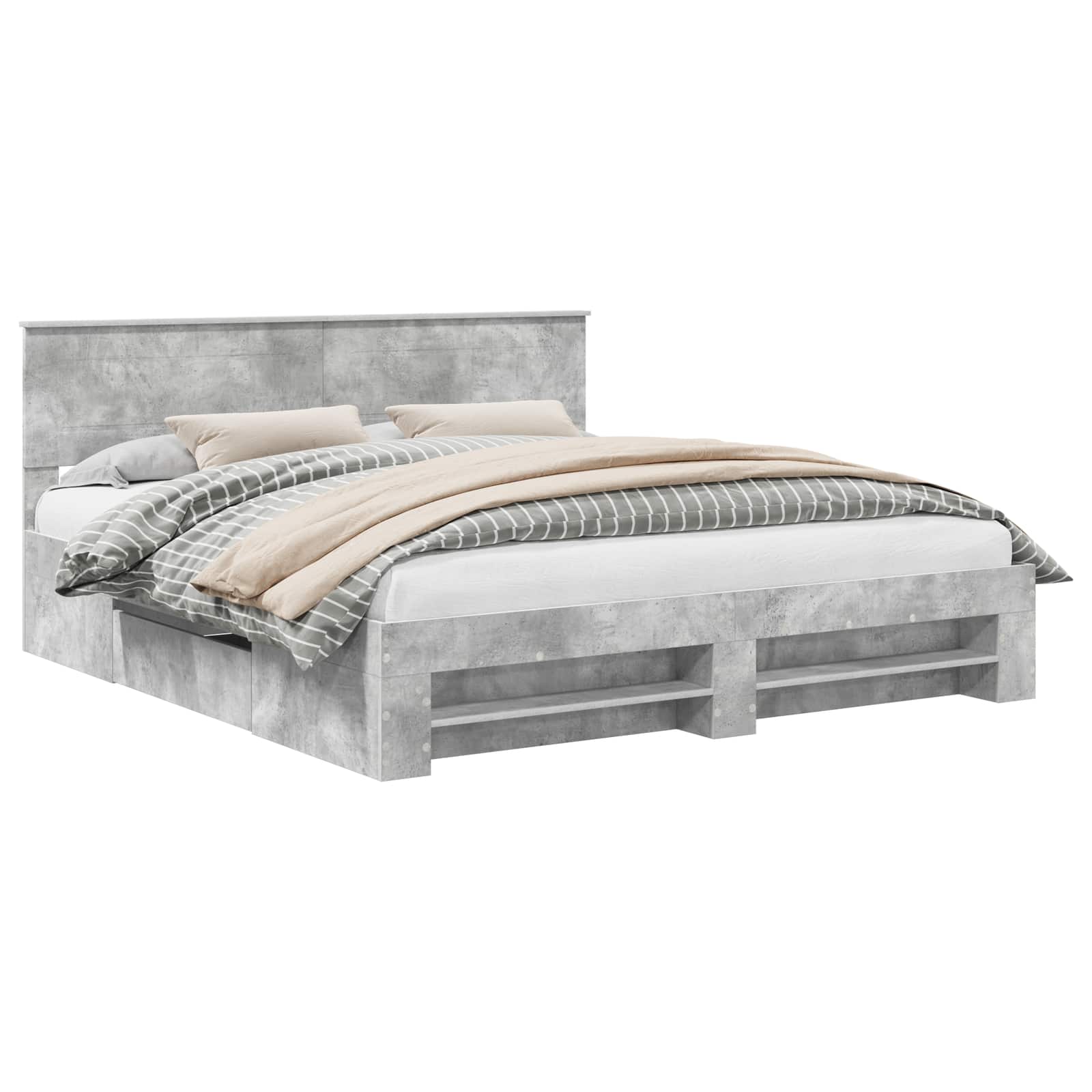 vidaXL Bed Frame Concrete Grey 200 x 200 cm Engineered Wood 2
