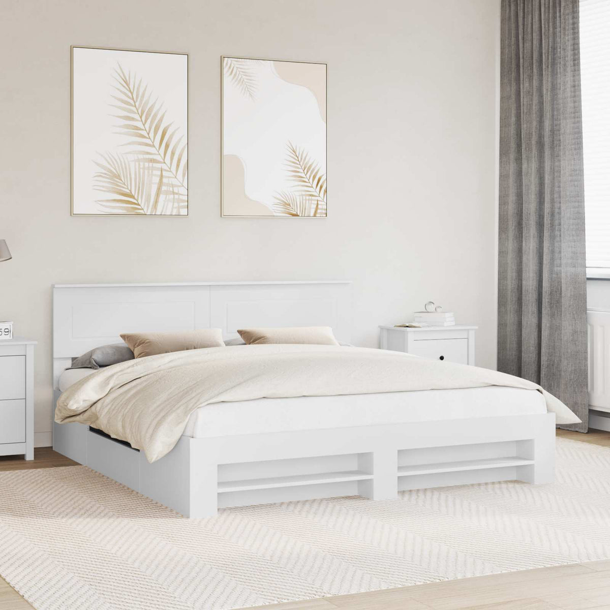 vidaXL Bed Frame with Headboard White 180 x 200 cm Engineered Wood 1