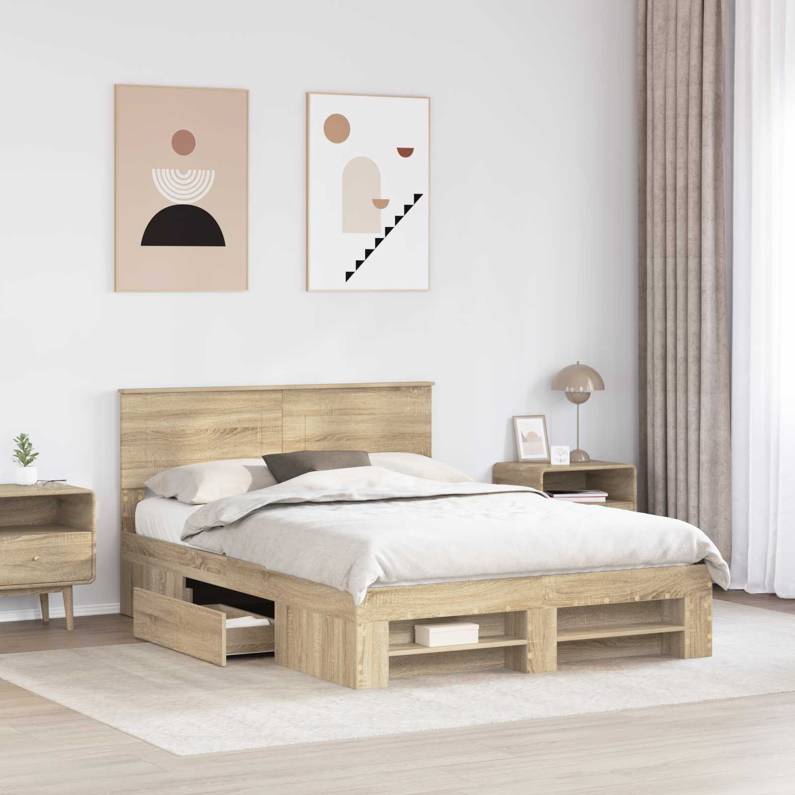 vidaXL Bed Frame Sonoma Oak 150 x 200 cm Engineered Wood 3