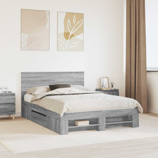 vidaXL Bed Frame Grey Sonoma 150 x 200 cm Engineered Wood 1