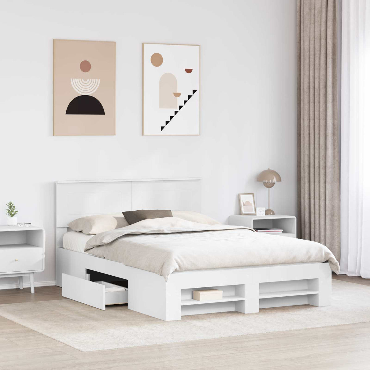 vidaXL Bed Frame with Headboard White 140 x 200 cm Engineered Wood 3
