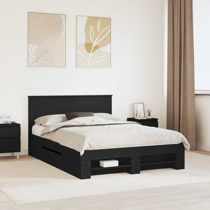 vidaXL Bed Frame with Headboard Black 140 x 200 cm Engineered Wood 1
