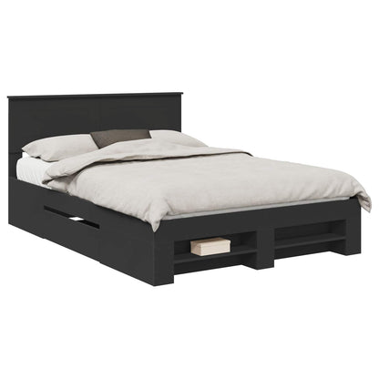 vidaXL Bed Frame with Headboard Black 140 x 200 cm Engineered Wood 2