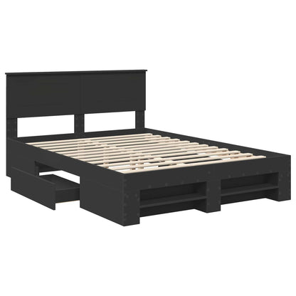 vidaXL Bed Frame with Headboard Black 140 x 200 cm Engineered Wood 4