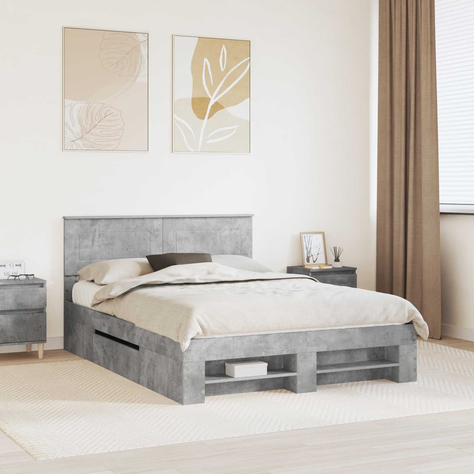 vidaXL Bed Frame Concrete Grey 140 x 200 cm Engineered Wood 1