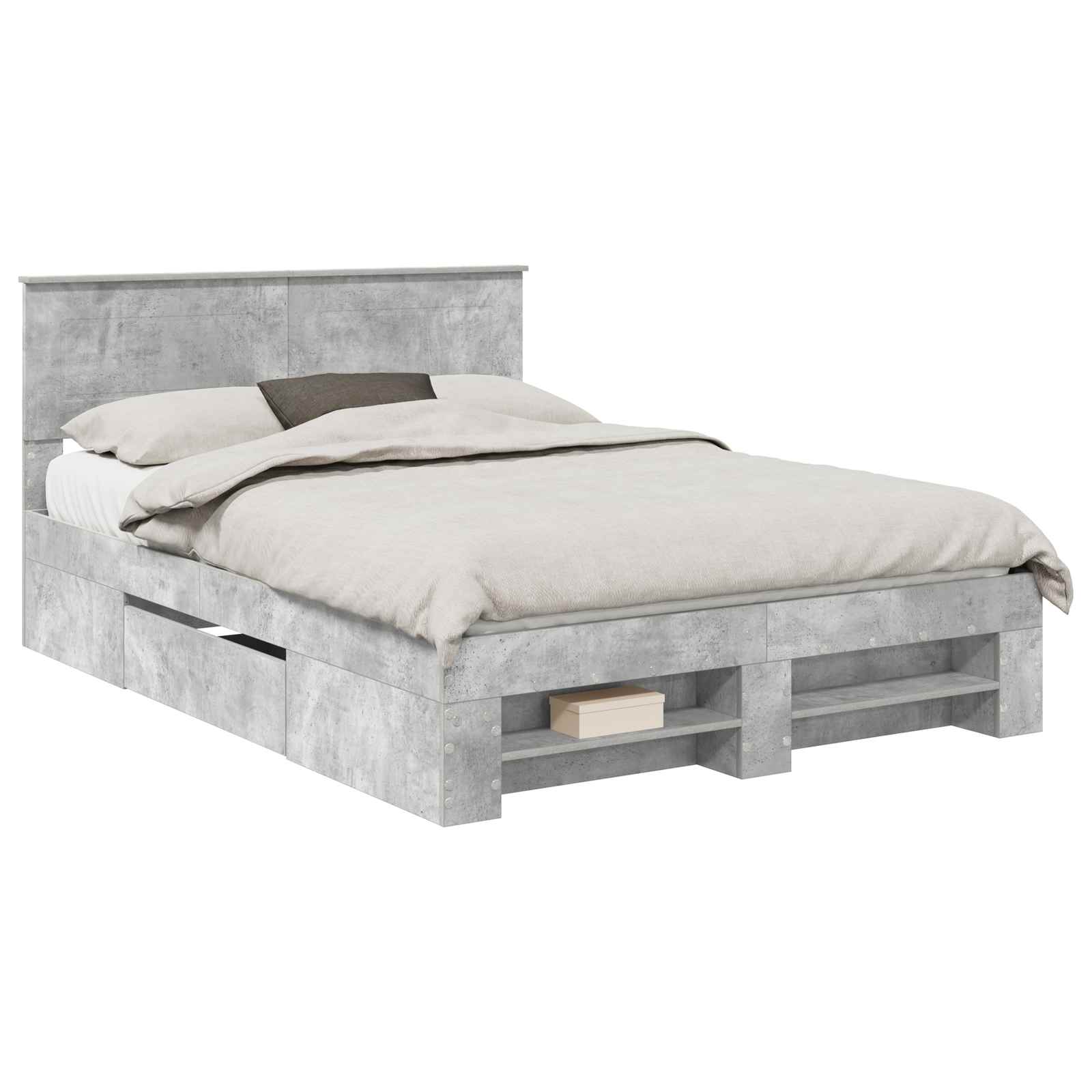 vidaXL Bed Frame Concrete Grey 140 x 200 cm Engineered Wood 2