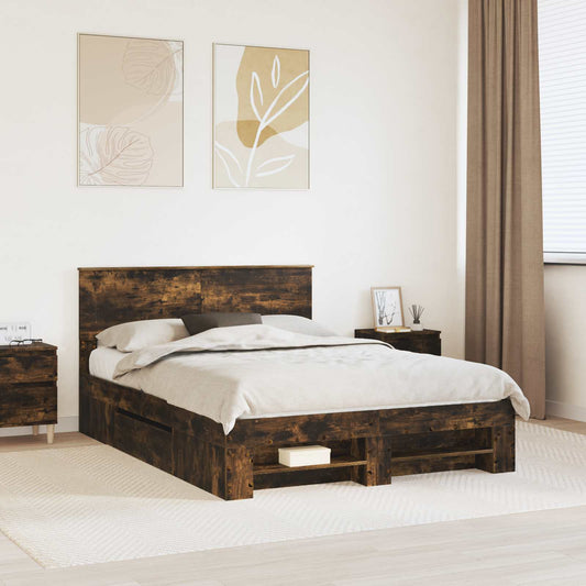 vidaXL Bed Frame Smoked Oak 140 x 200 cm Engineered Wood 1
