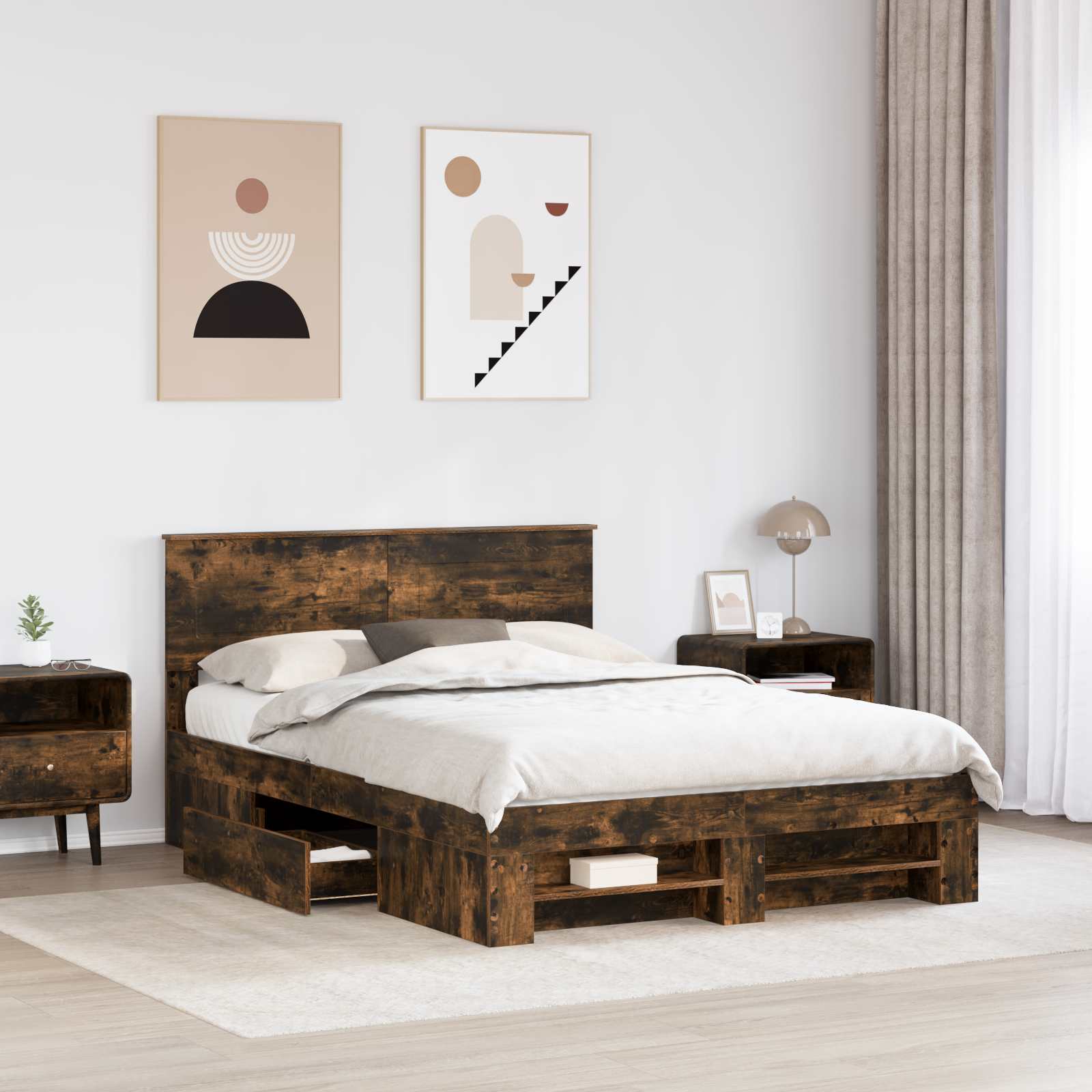 vidaXL Bed Frame Smoked Oak 140 x 200 cm Engineered Wood 3