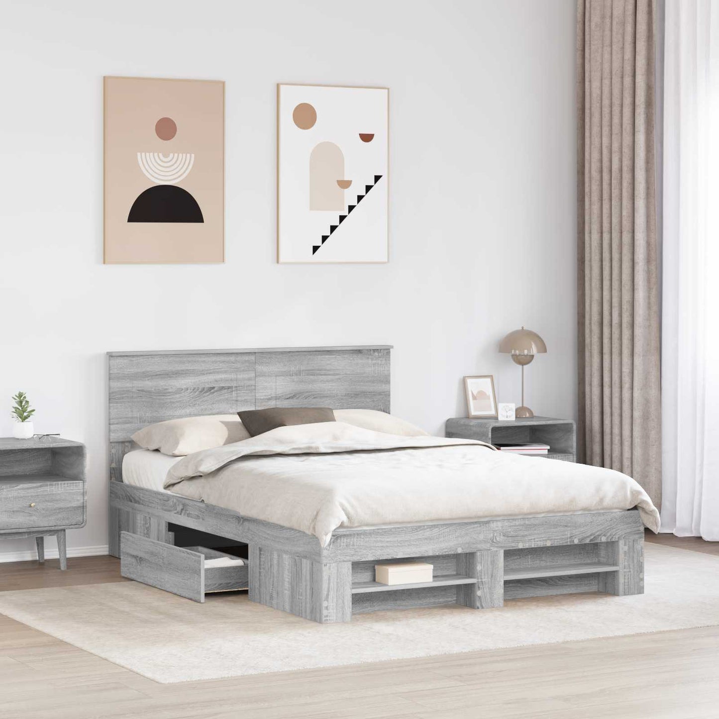 vidaXL Bed Frame Grey Sonoma 140 x 200 cm Engineered Wood 3