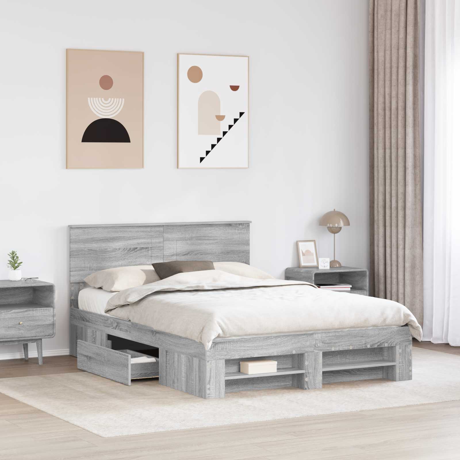 vidaXL Bed Frame Grey Sonoma 140 x 200 cm Engineered Wood 3
