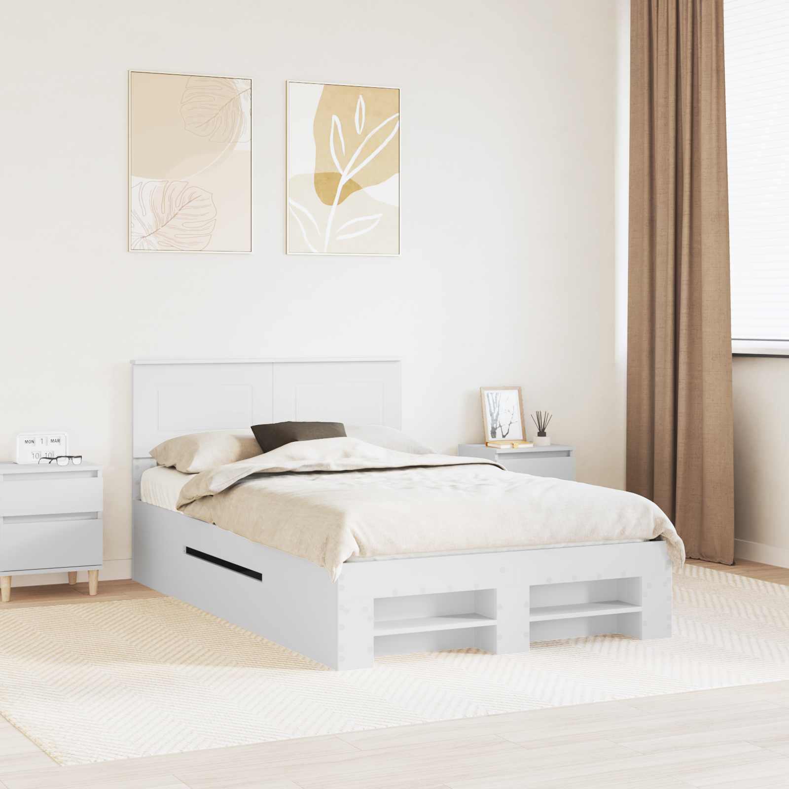 vidaXL Bed Frame with Headboard White 137 x 203 cm Engineered Wood 1