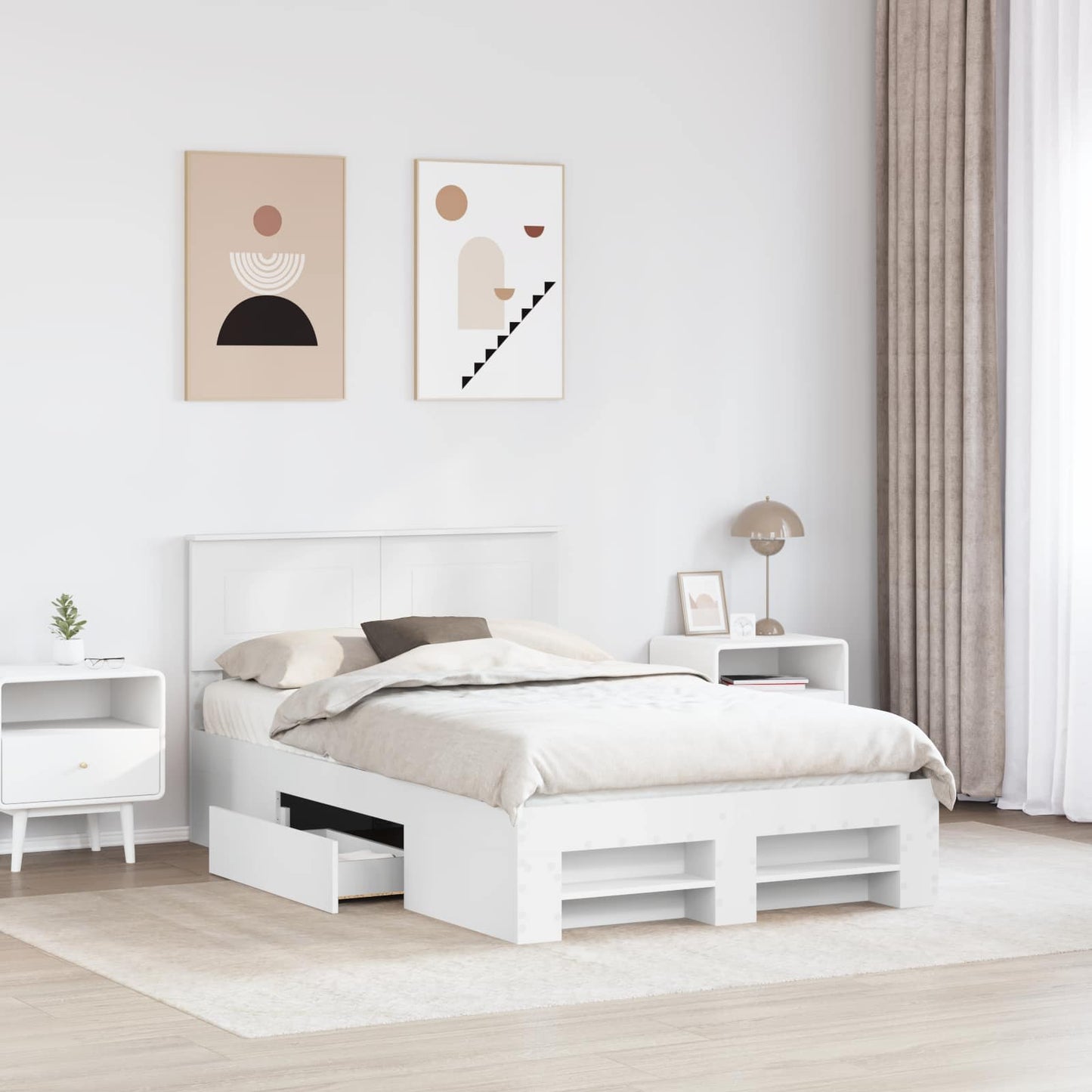 vidaXL Bed Frame with Headboard White 137 x 203 cm Engineered Wood 3