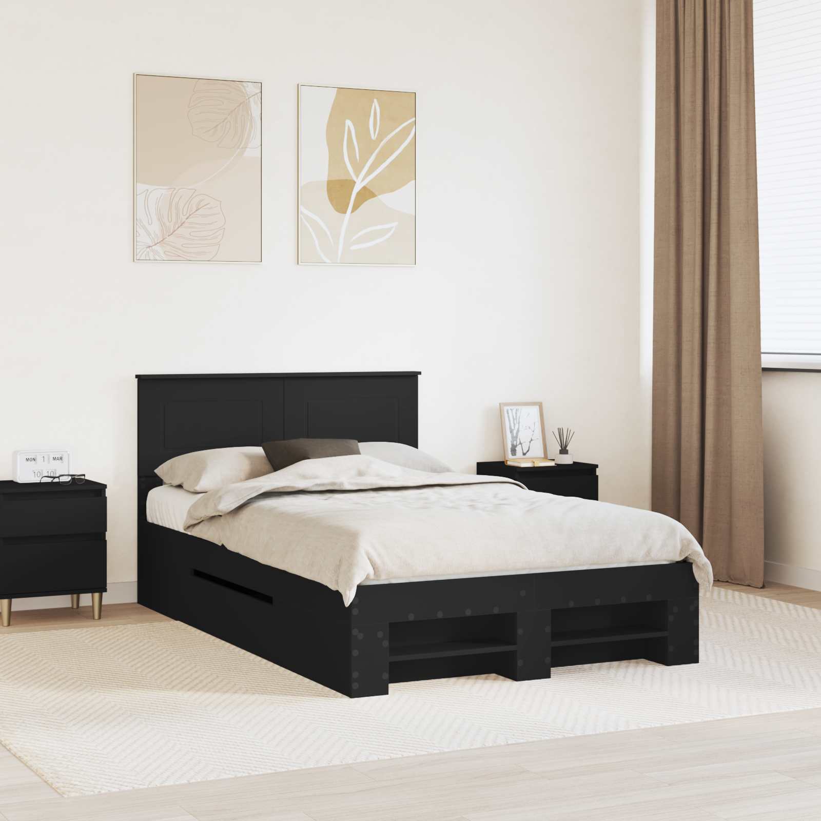 vidaXL Bed Frame with Headboard Black 137 x 203 cm Engineered Wood 1
