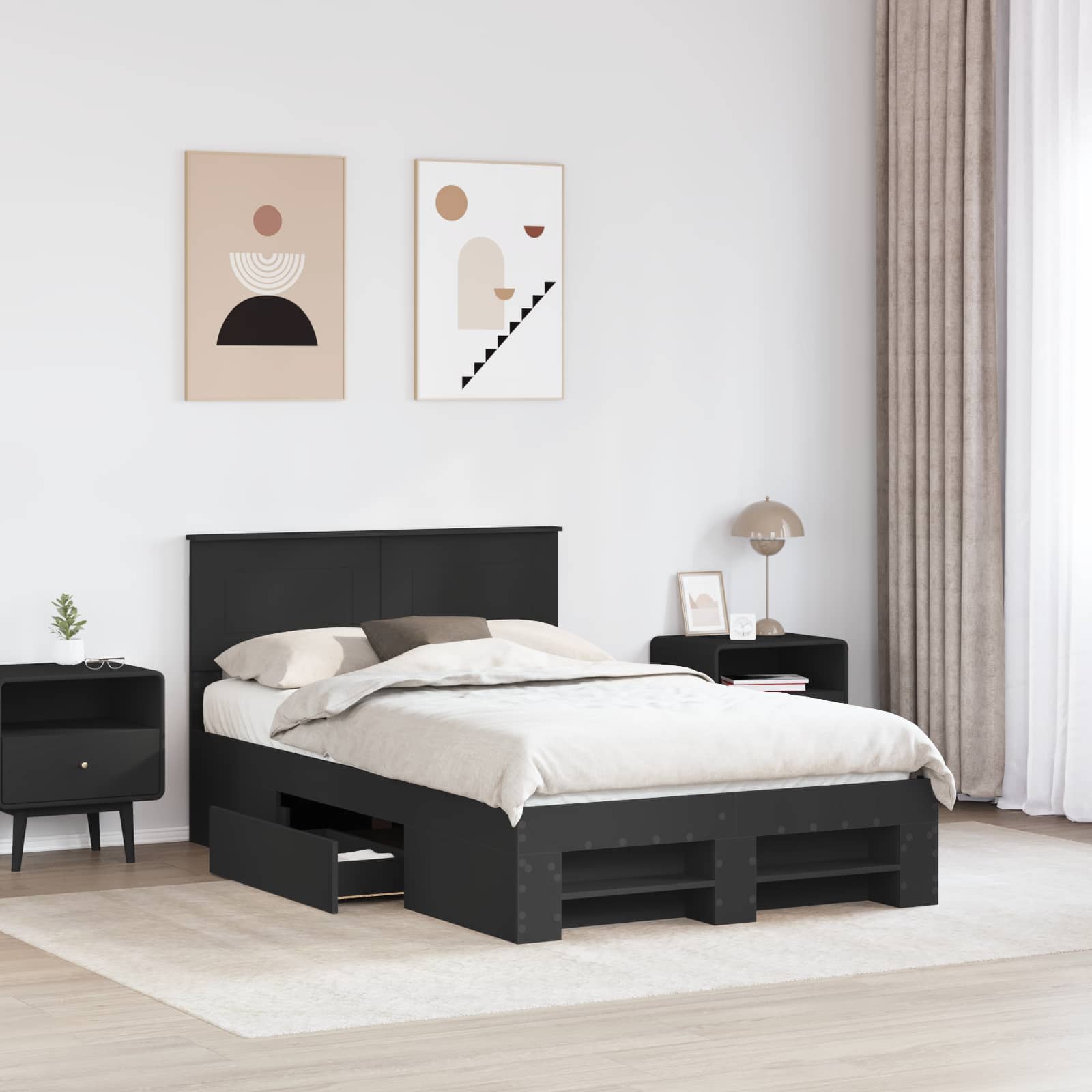 vidaXL Bed Frame with Headboard Black 137 x 203 cm Engineered Wood 3