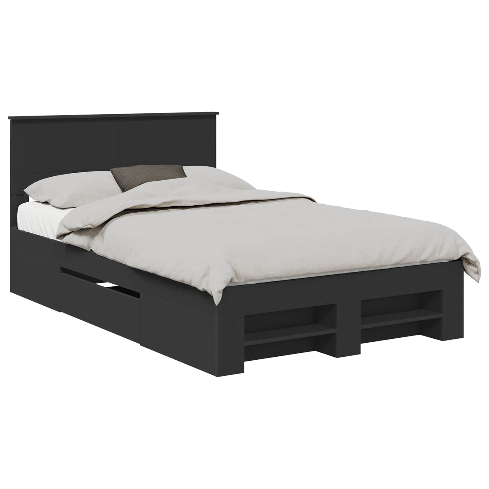 vidaXL Bed Frame with Headboard Black 137 x 203 cm Engineered Wood 2