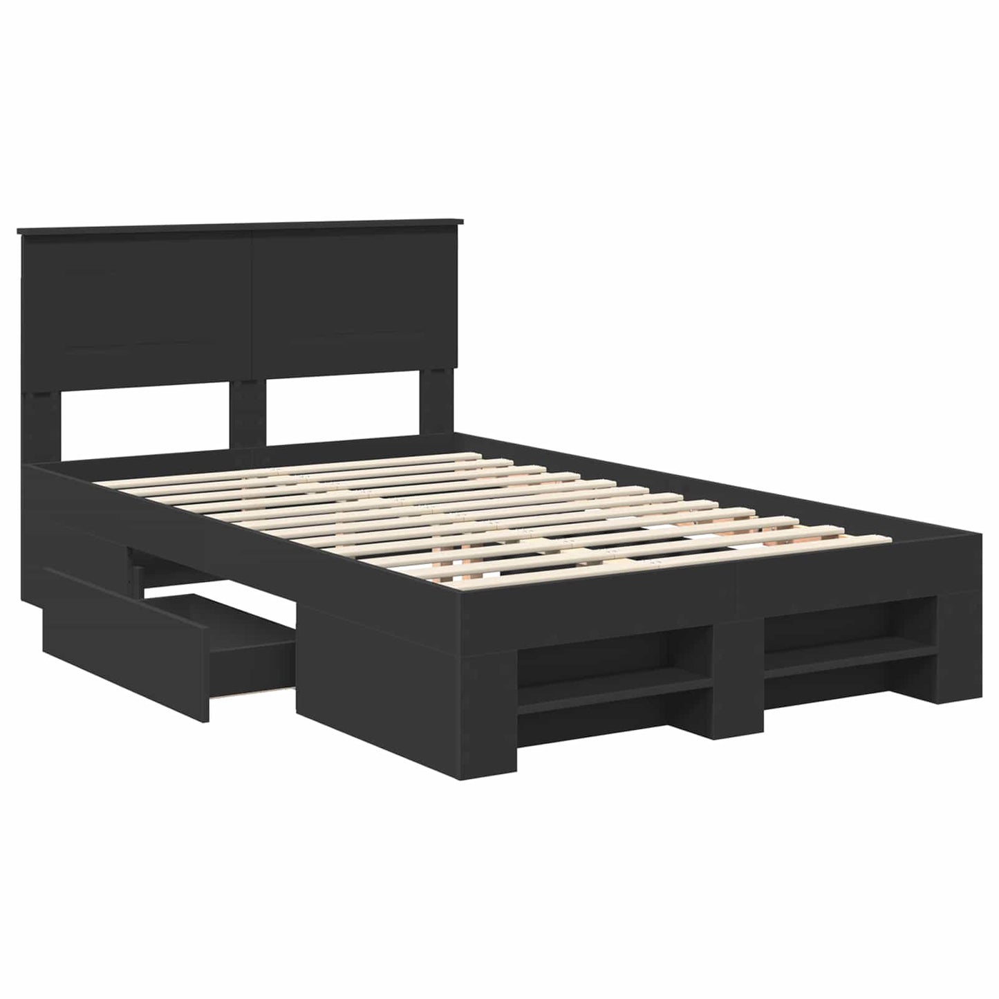 vidaXL Bed Frame with Headboard Black 137 x 203 cm Engineered Wood 5