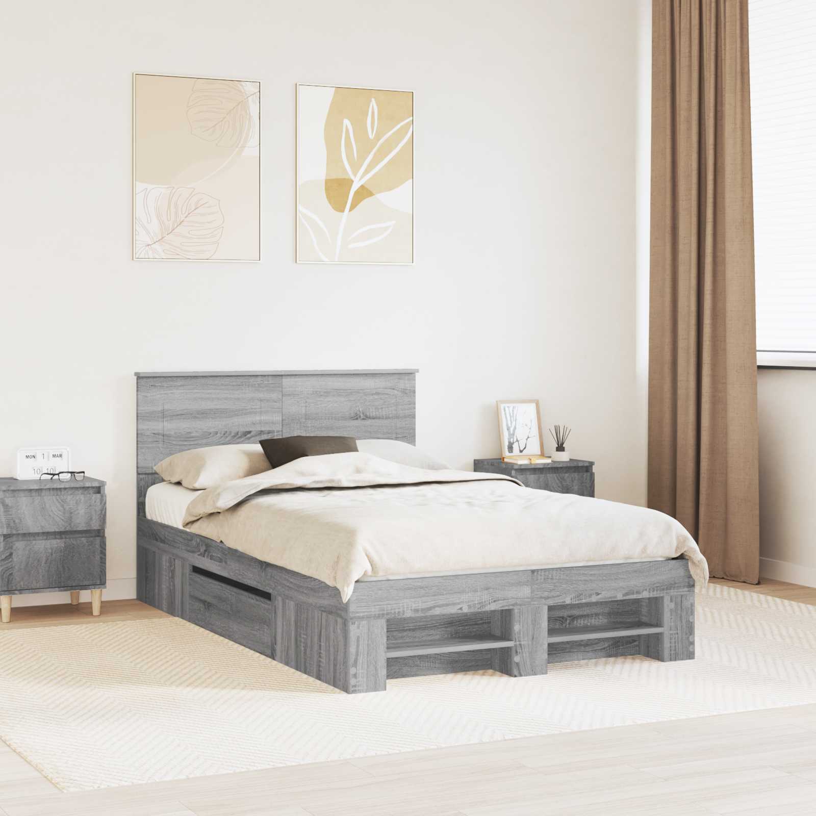 vidaXL Bed Frame Grey Sonoma 120 x 200 cm Engineered Wood 1