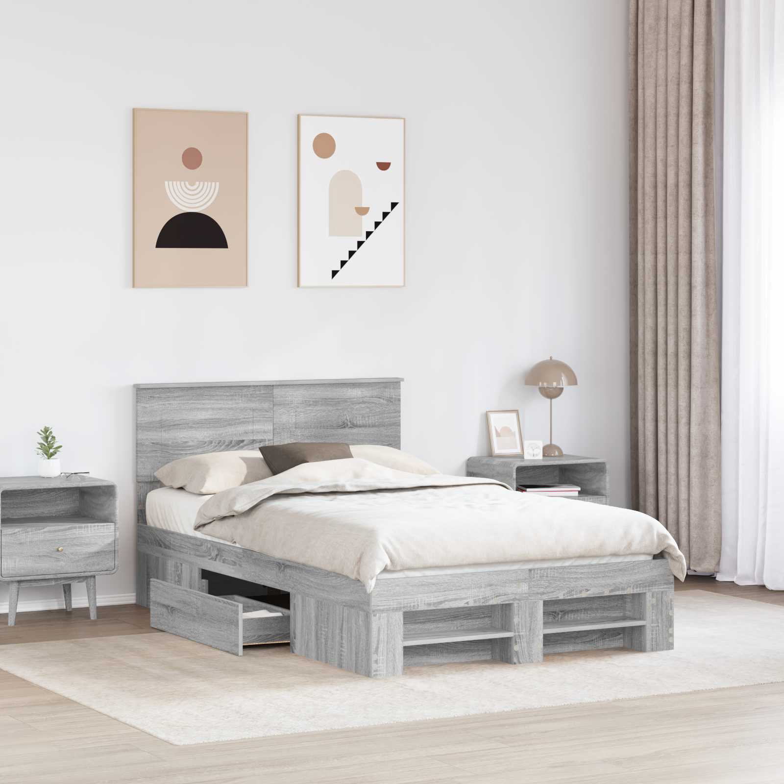 vidaXL Bed Frame Grey Sonoma 120 x 200 cm Engineered Wood 3