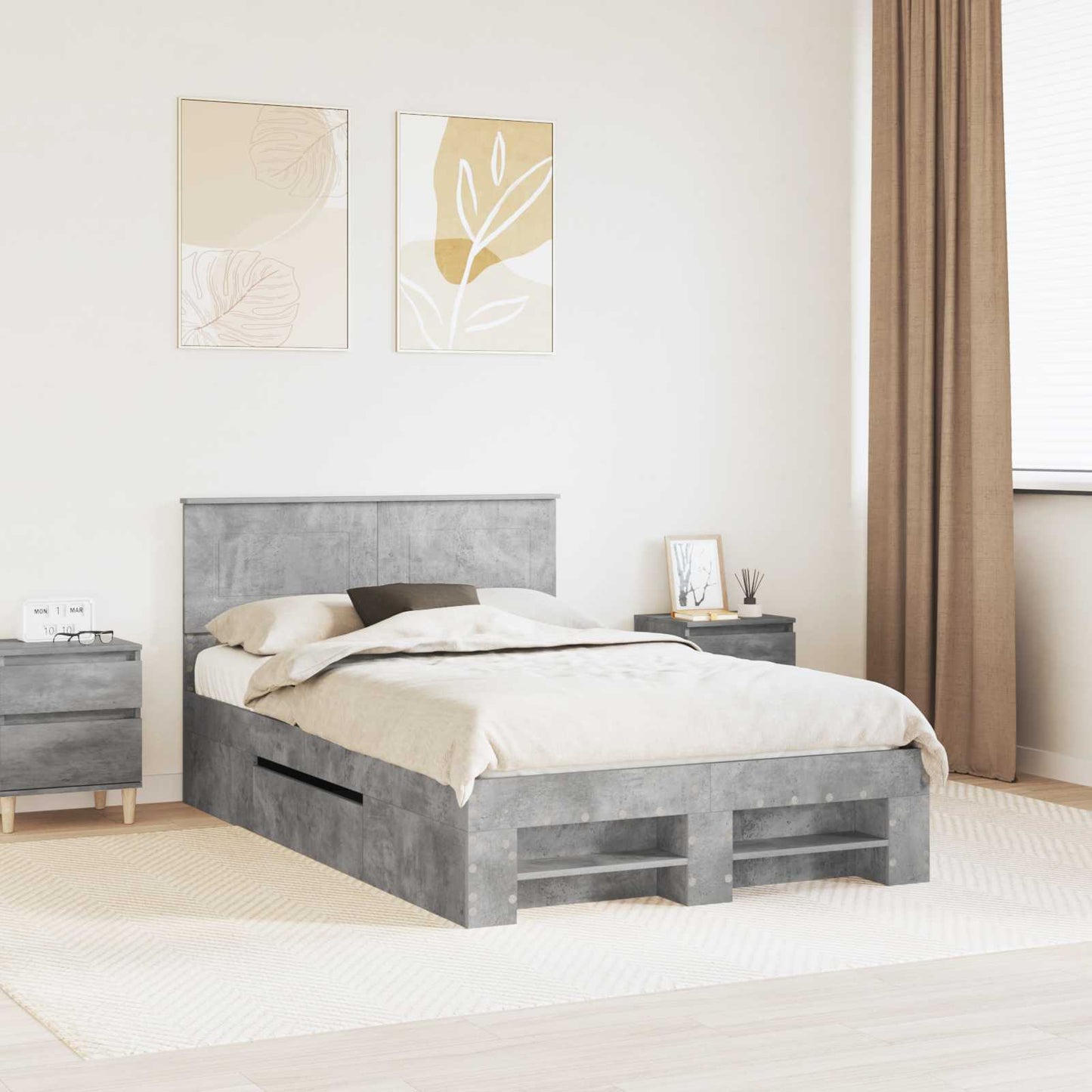 vidaXL Bed Frame Concrete Grey 120 x 200 cm Engineered Wood 1