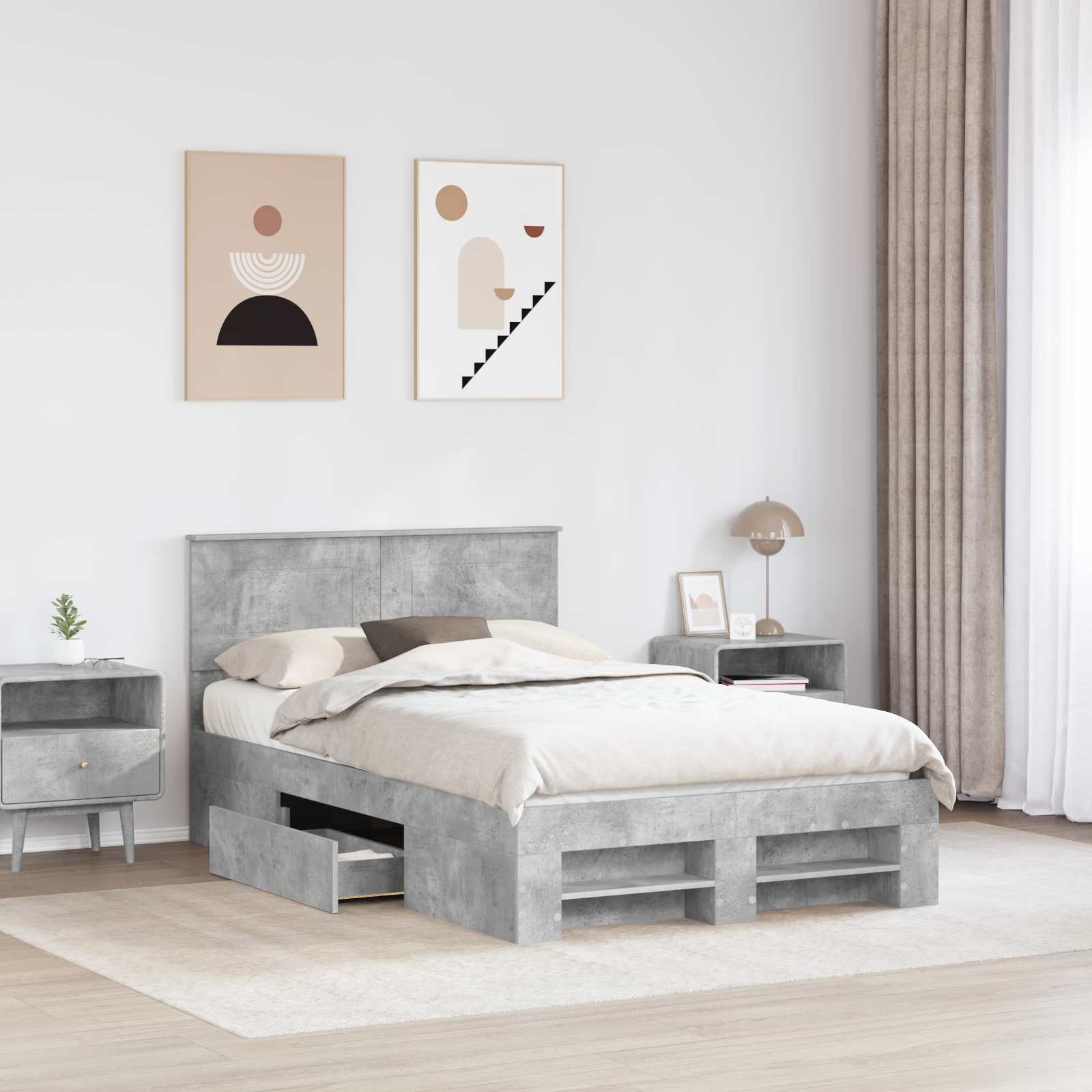vidaXL Bed Frame Concrete Grey 120 x 200 cm Engineered Wood 3