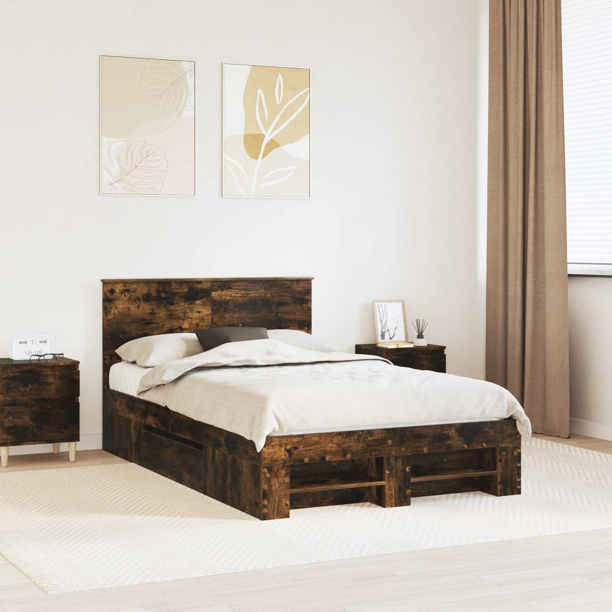 Bed Frame Engineered Wood Length 200 cm Smoked oak 120 cm