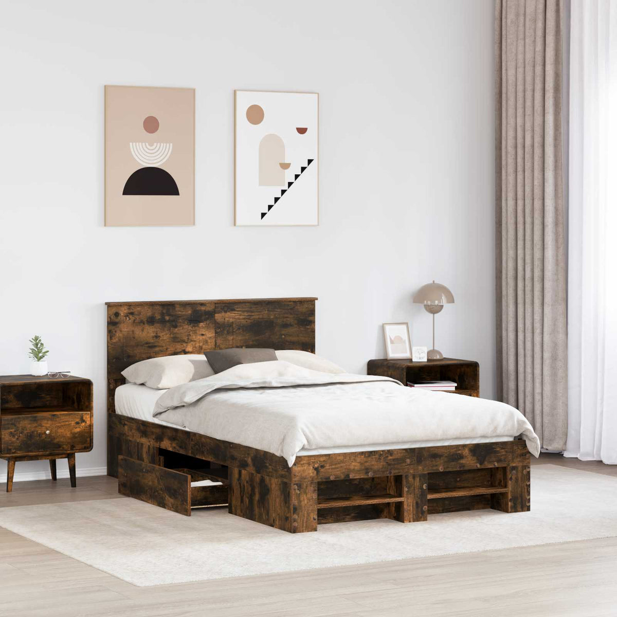 vidaXL Bed Frame Smoked Oak 120 x 200 cm Engineered Wood 3
