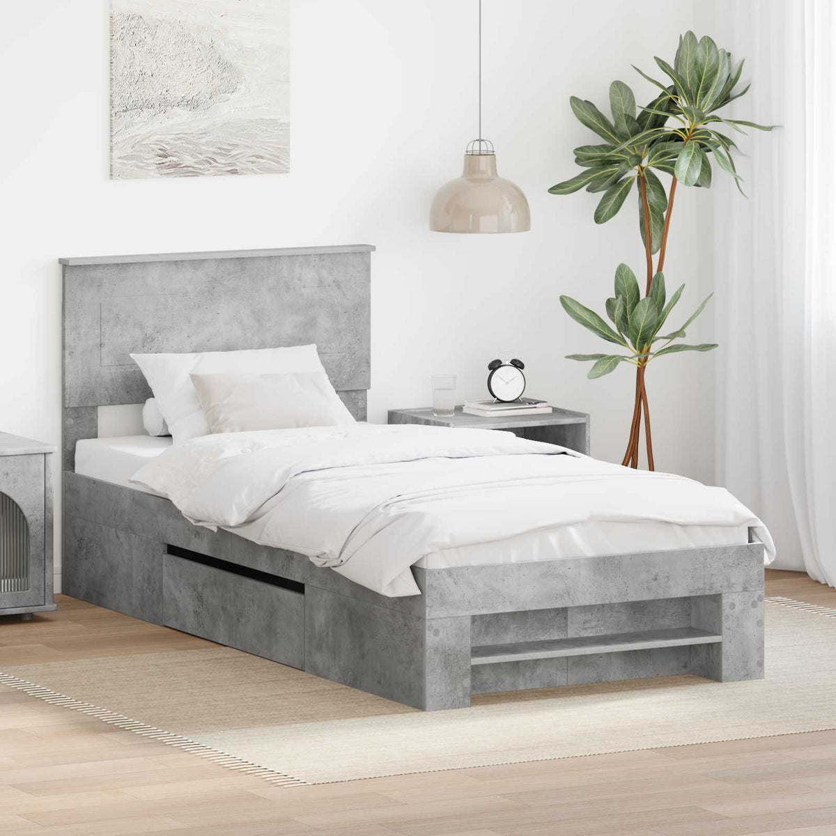 vidaXL Bed Frame Engineered Wood Length 200 cm Concrete grey
