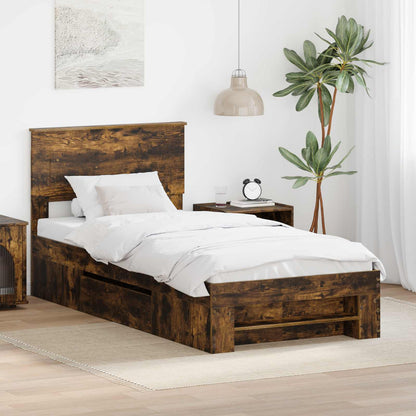 vidaXL Bed Frame with Headboard Smoked Oak 100 x 200 m Engineered Wood 1