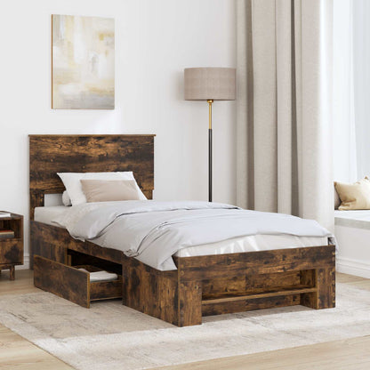 vidaXL Bed Frame with Headboard Smoked Oak 100 x 200 m Engineered Wood 3