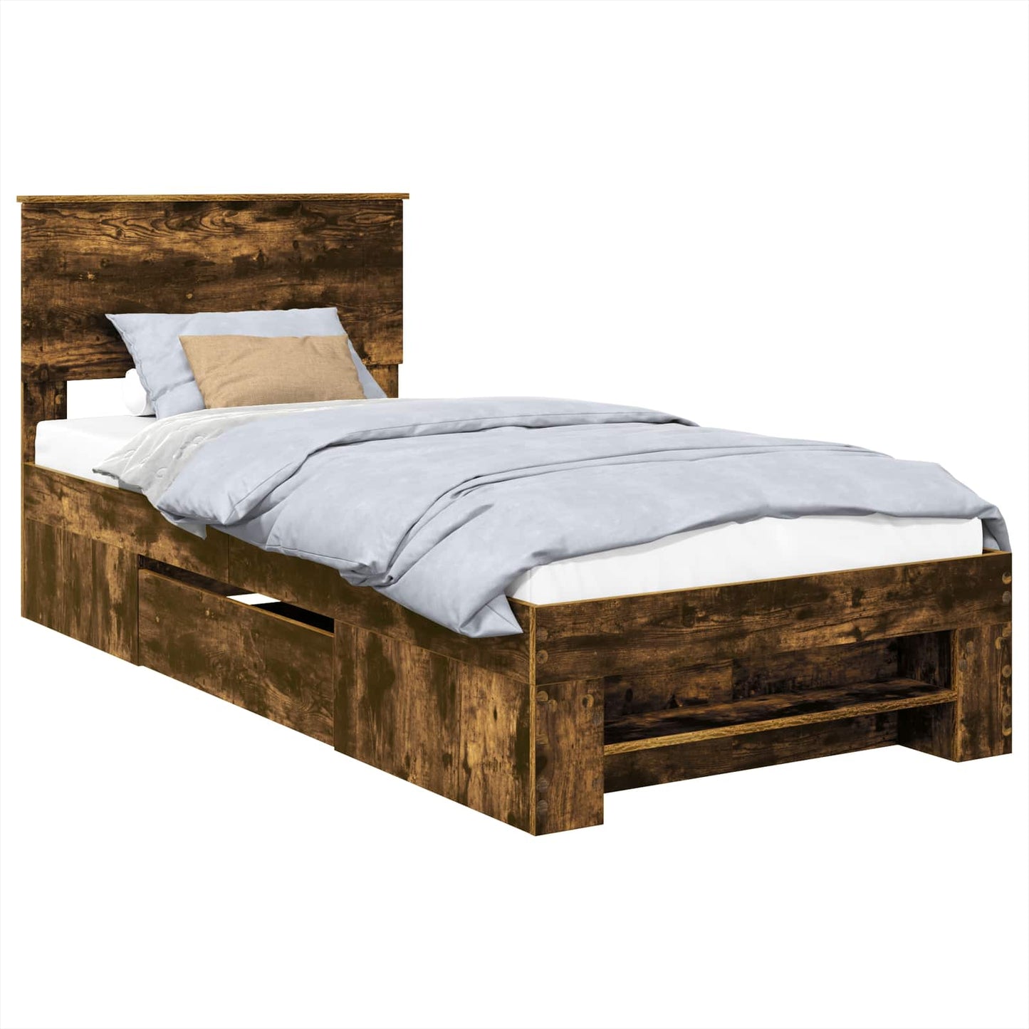 vidaXL Bed Frame with Headboard Smoked Oak 100 x 200 m Engineered Wood 2
