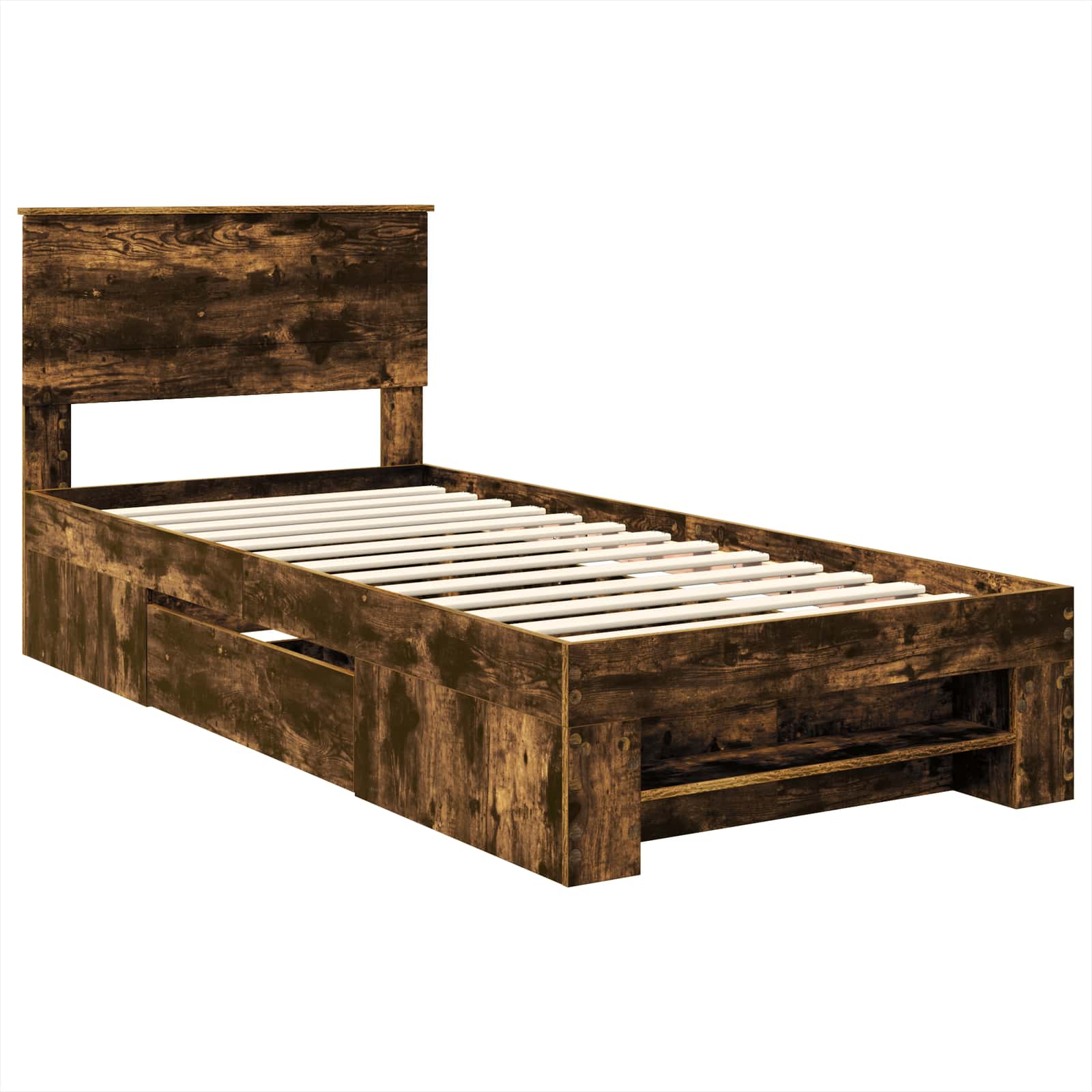 vidaXL Bed Frame with Headboard Smoked Oak 100 x 200 m Engineered Wood 4