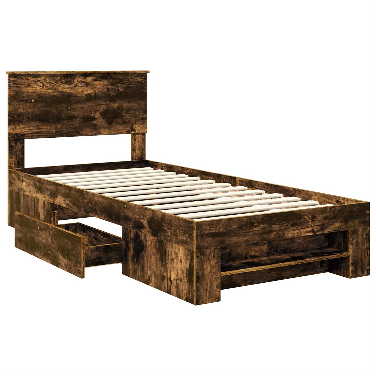 vidaXL Bed Frame with Headboard Smoked Oak 100 x 200 m Engineered Wood 5