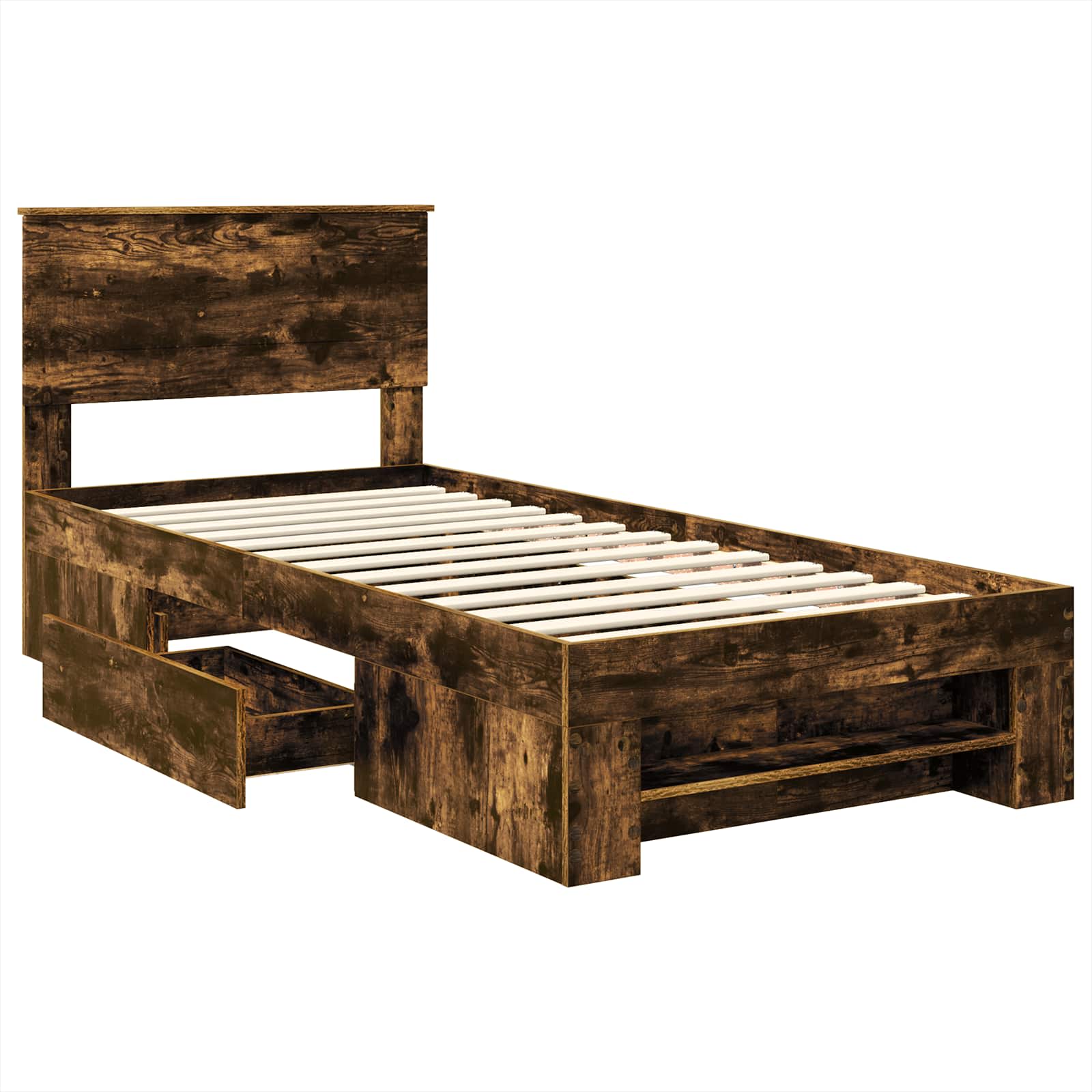 vidaXL Bed Frame with Headboard Smoked Oak 100 x 200 m Engineered Wood 5