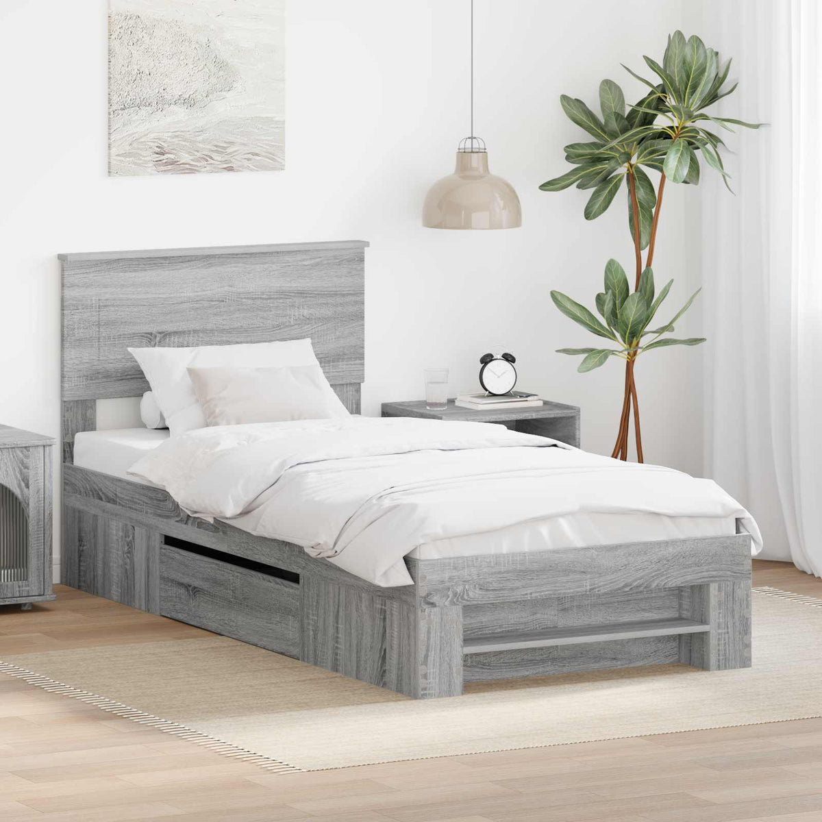 vidaXL Bed Frame Engineered Wood Length 200 cm Grey sonoma