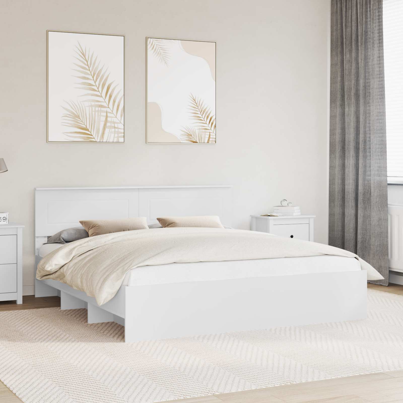 vidaXL Bed Frame with Headboard White 200 x 200 cm Engineered Wood 1