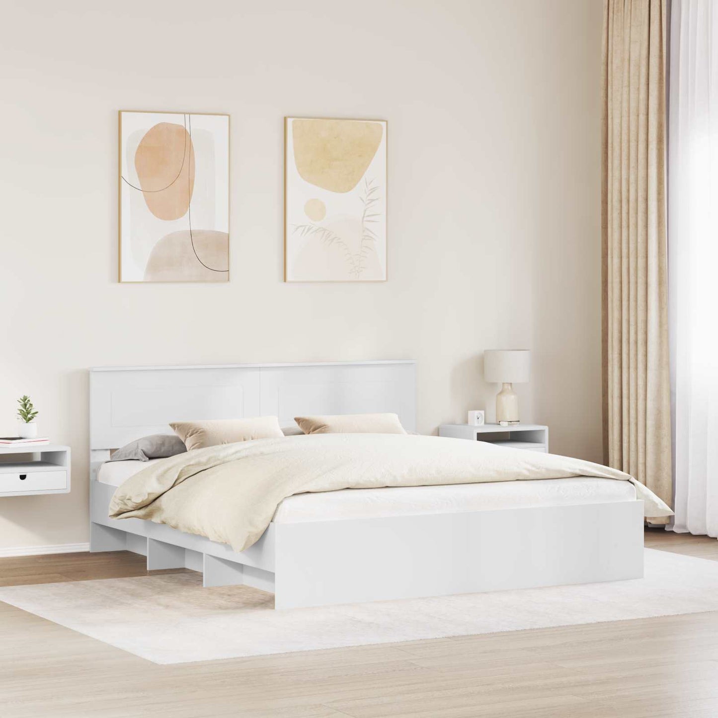 vidaXL Bed Frame with Headboard White 200 x 200 cm Engineered Wood 3