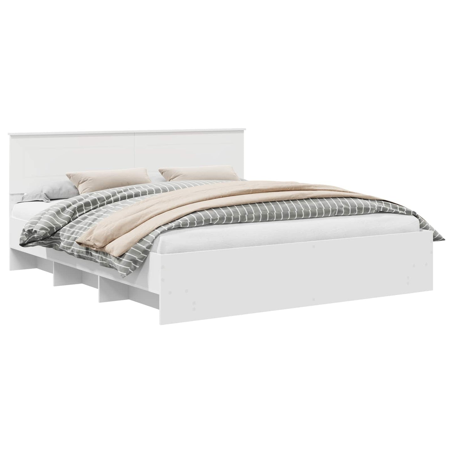 vidaXL Bed Frame with Headboard White 200 x 200 cm Engineered Wood 2