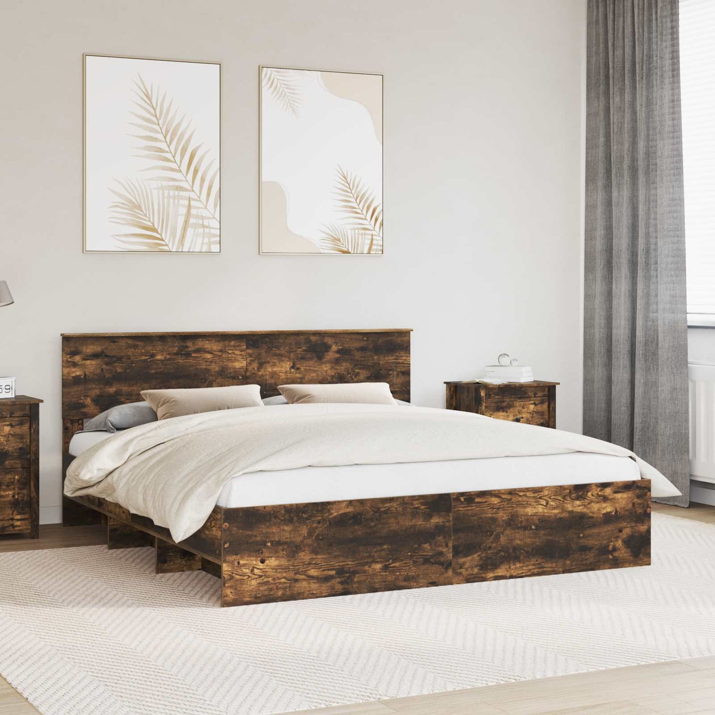 vidaXL Bed Frame Smoked Oak 200 x 200 cm Engineered Wood 1