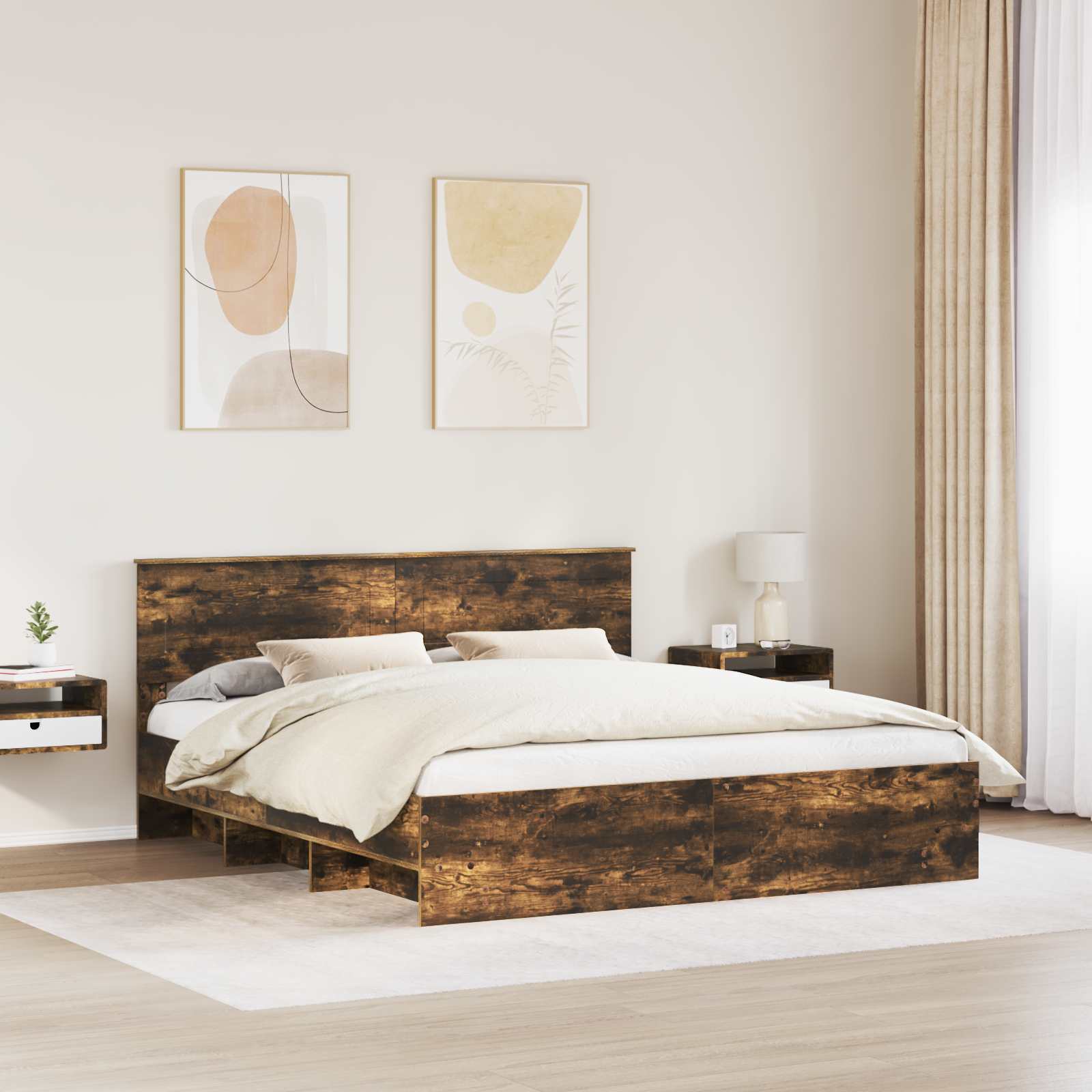 vidaXL Bed Frame Smoked Oak 200 x 200 cm Engineered Wood 3