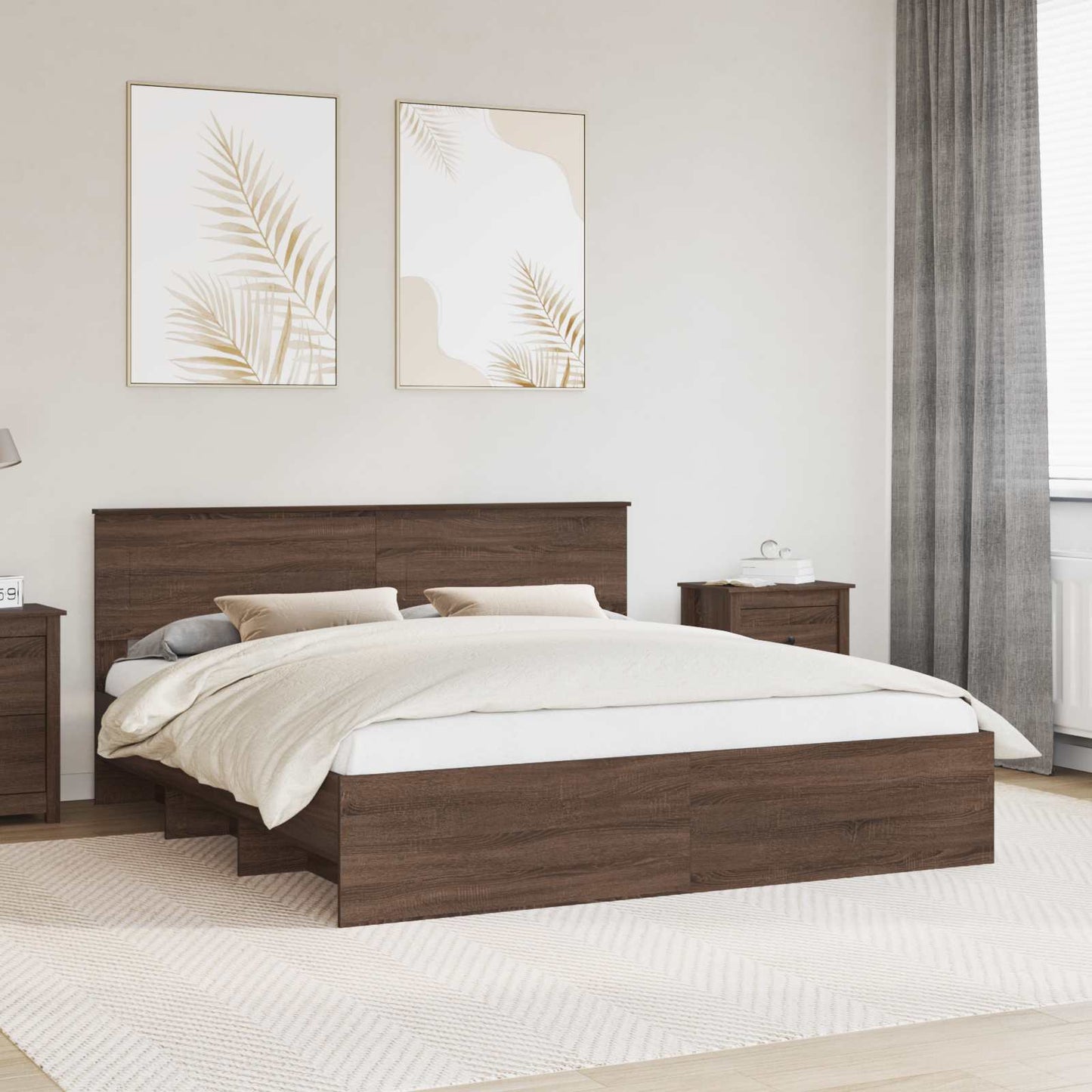 vidaXL Bed Frame with Headboard Brown Oak 200 x 200 cm Engineered Wood 1