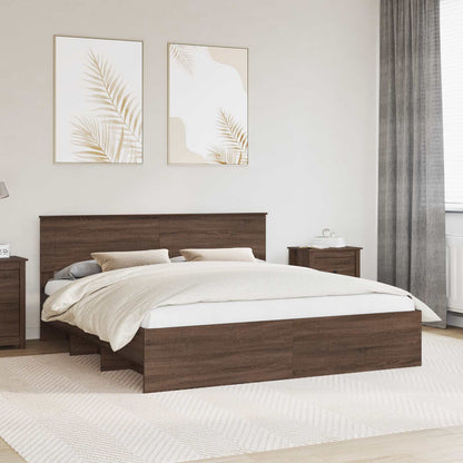vidaXL Bed Frame with Headboard Brown Oak 200 x 200 cm Engineered Wood 1