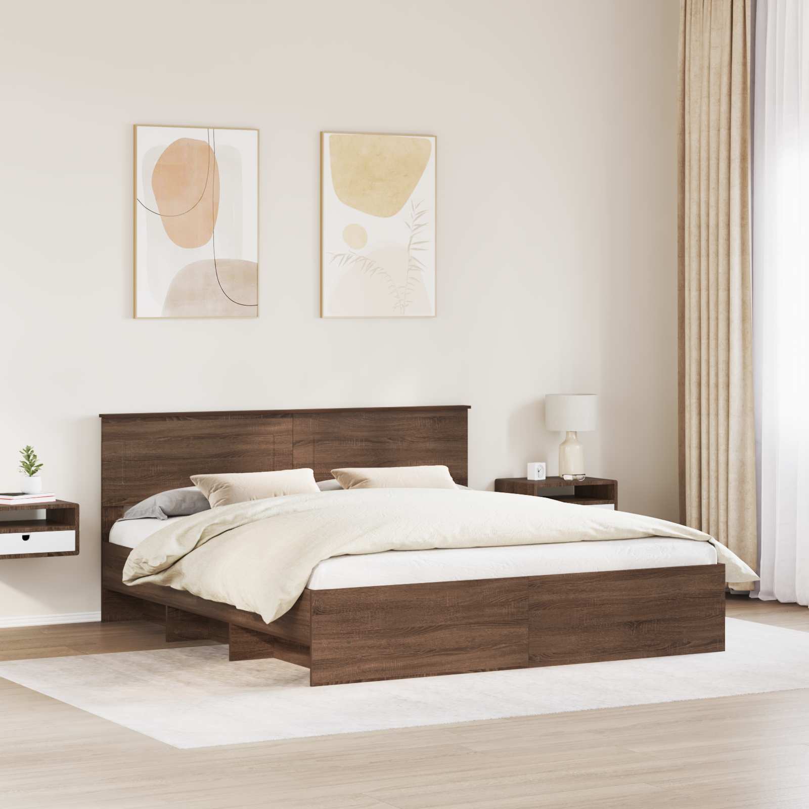 vidaXL Bed Frame with Headboard Brown Oak 200 x 200 cm Engineered Wood 3