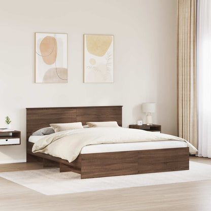 vidaXL Bed Frame with Headboard Brown Oak 200 x 200 cm Engineered Wood 3