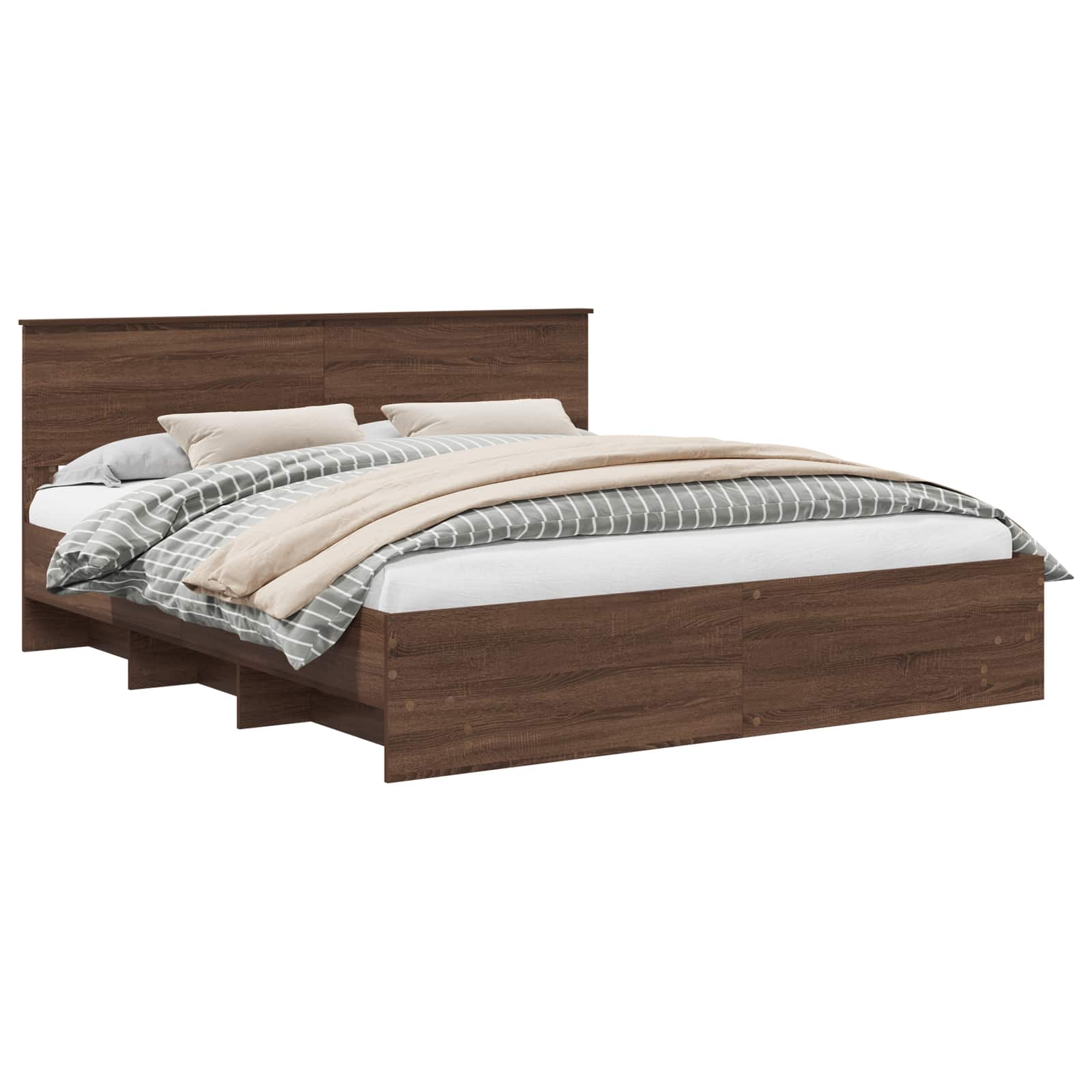vidaXL Bed Frame with Headboard Brown Oak 200 x 200 cm Engineered Wood 2