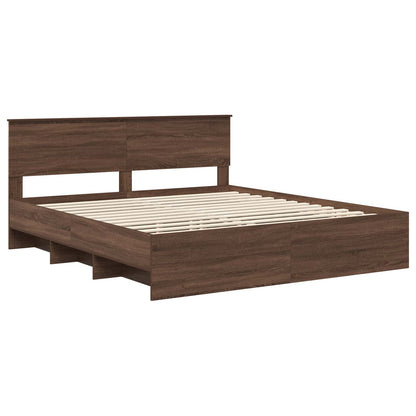 vidaXL Bed Frame with Headboard Brown Oak 200 x 200 cm Engineered Wood 4