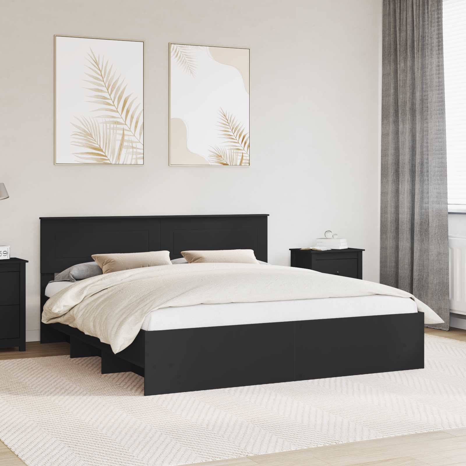 vidaXL Bed Frame with Headboard Black 180 x 200 cm Engineered Wood 1