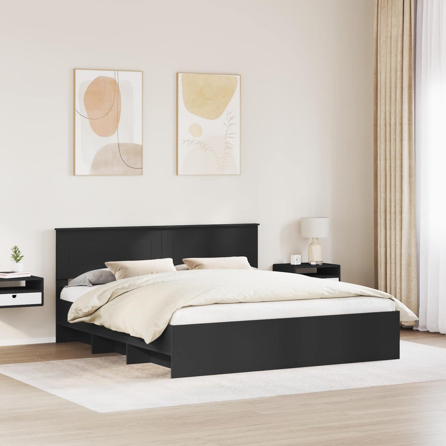vidaXL Bed Frame with Headboard Black 180 x 200 cm Engineered Wood 3