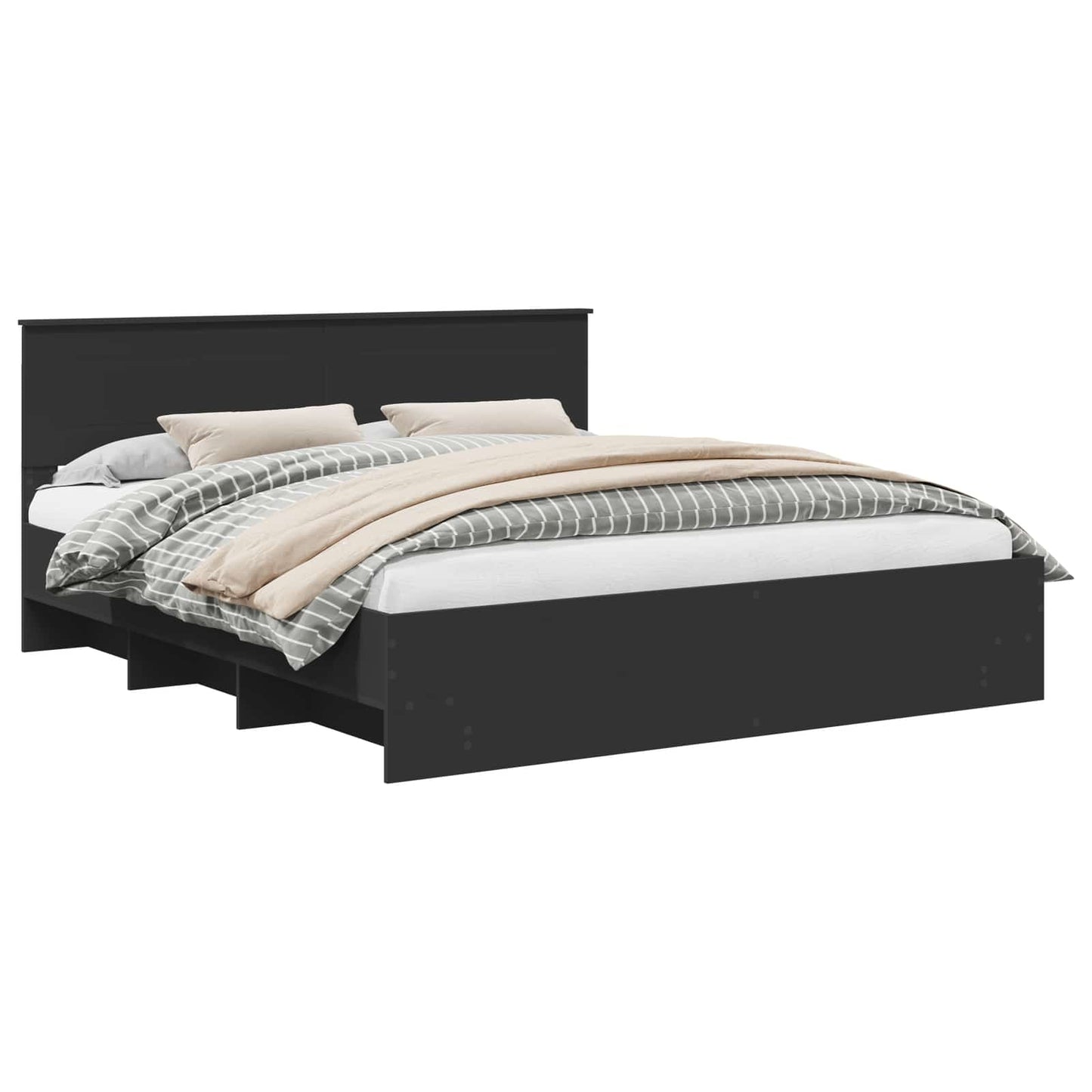 vidaXL Bed Frame with Headboard Black 180 x 200 cm Engineered Wood 2